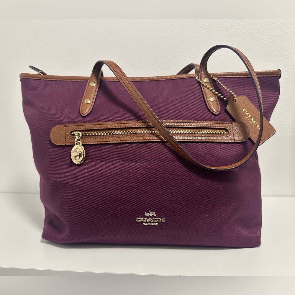 Coach Plum and Tan Tote Bag